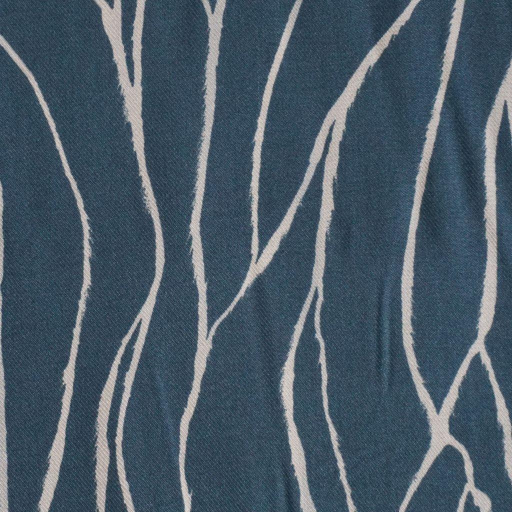 Viskose Twill Druck abstrakte Blätter stahlblau petrol